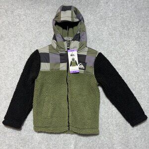 Quiksilver Jacket Youth Boy's XS 5/6 Hooded Sherpa Jacket Green Black